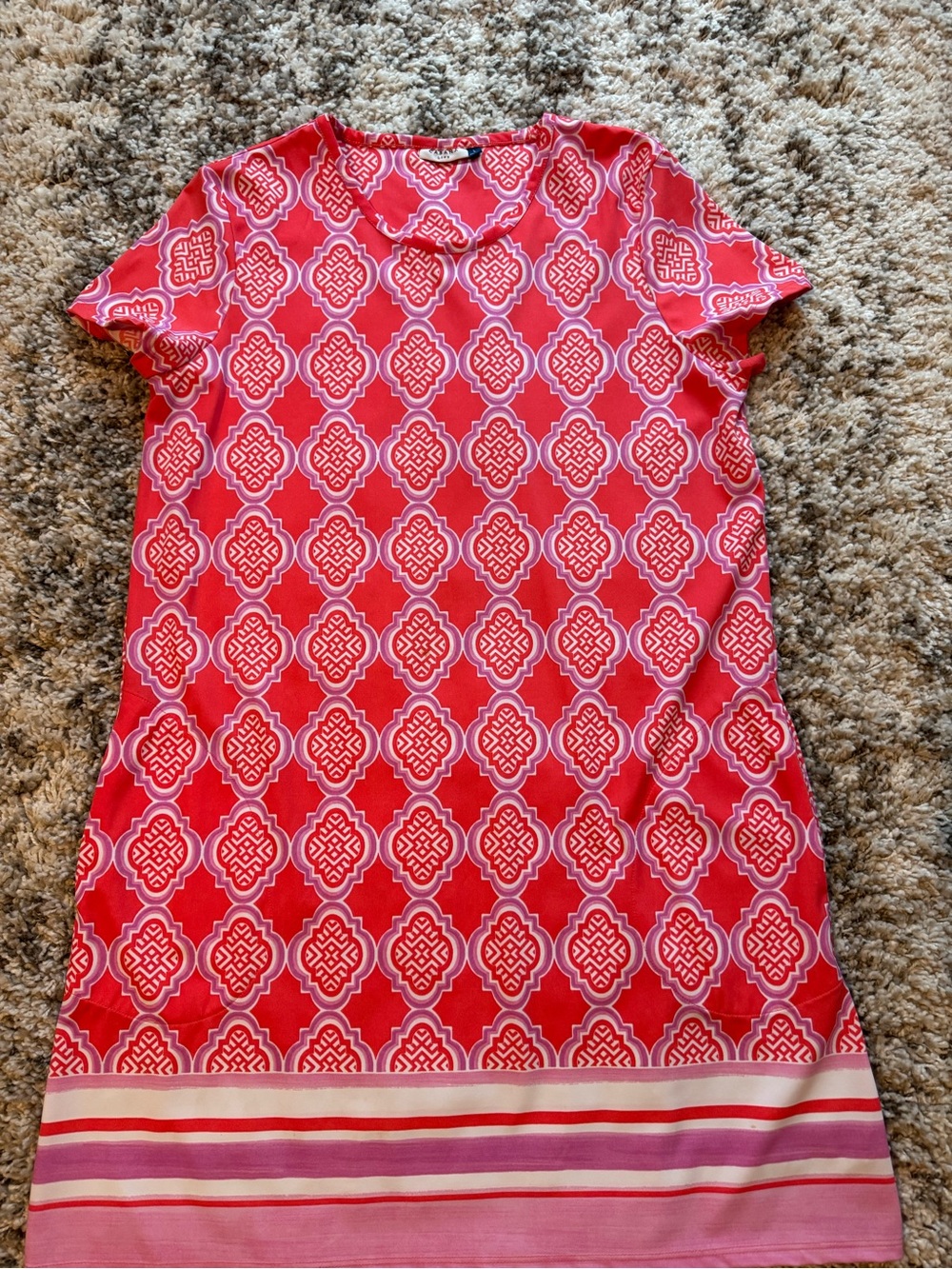 Pink Red Patterned Shift Dress